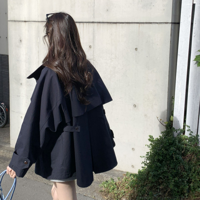 @復古英倫風立領寬松長袖風衣外套