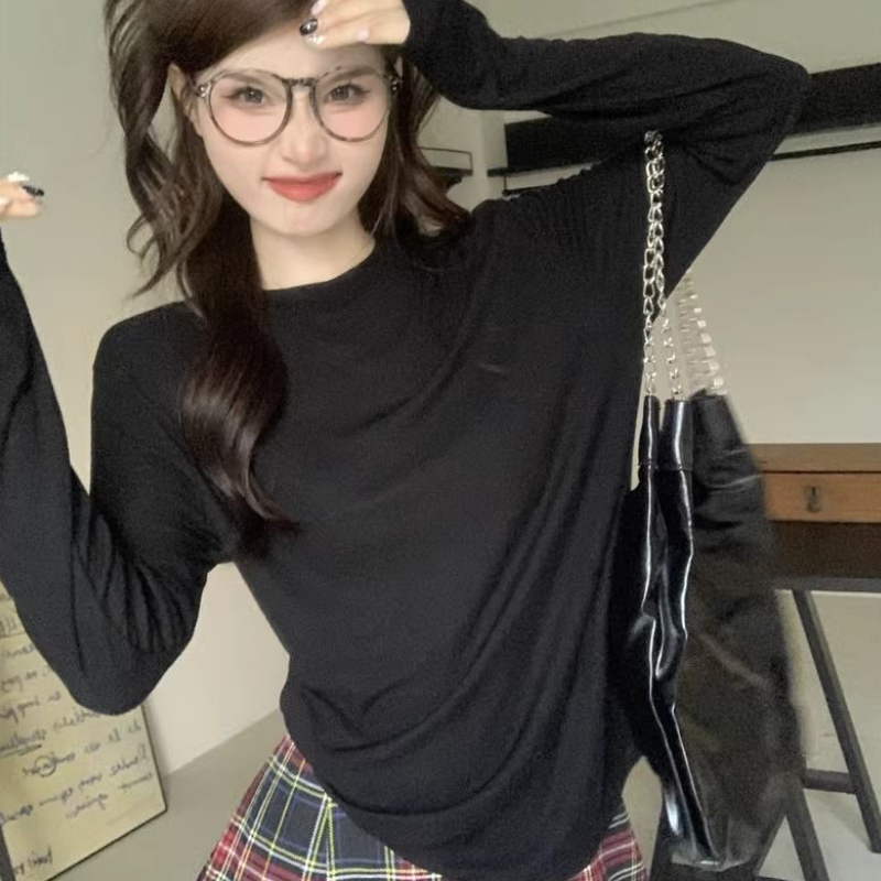 【整套】韓版秋季氣質皮質細肩短洋+高級感顯瘦薄上衣套裝*2色