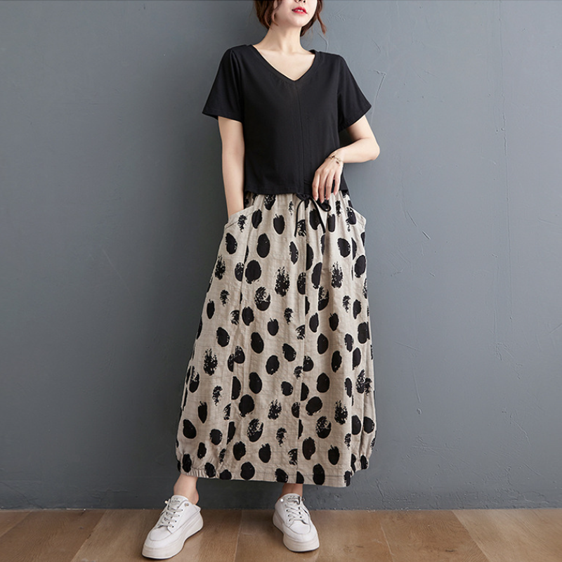 復古寬鬆顯瘦鬆緊腰半身裙 文藝復古寬鬆顯瘦鬆緊腰半身裙