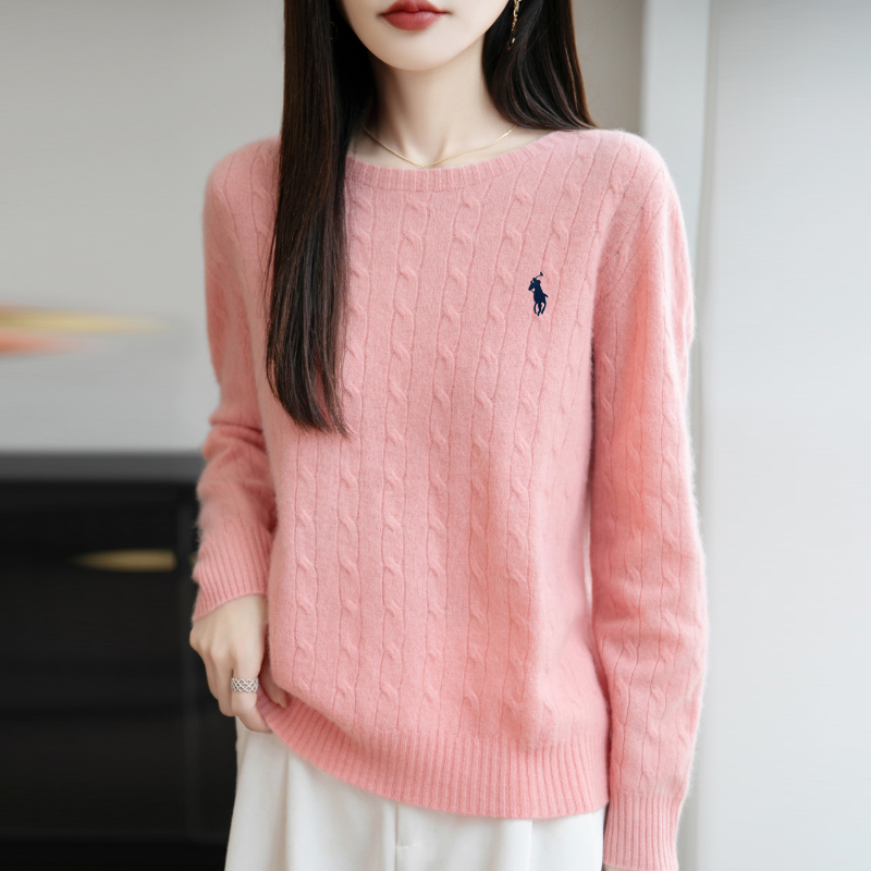 麻花圓領針織上衣 無縫一體 成型舒適 長袖寬鬆 秋冬內搭