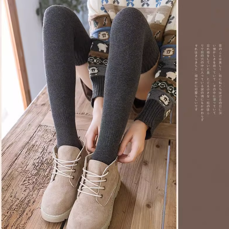 秋冬加厚保暖過膝襪-防滑護膝毛圈大腿襪 高筒長襪