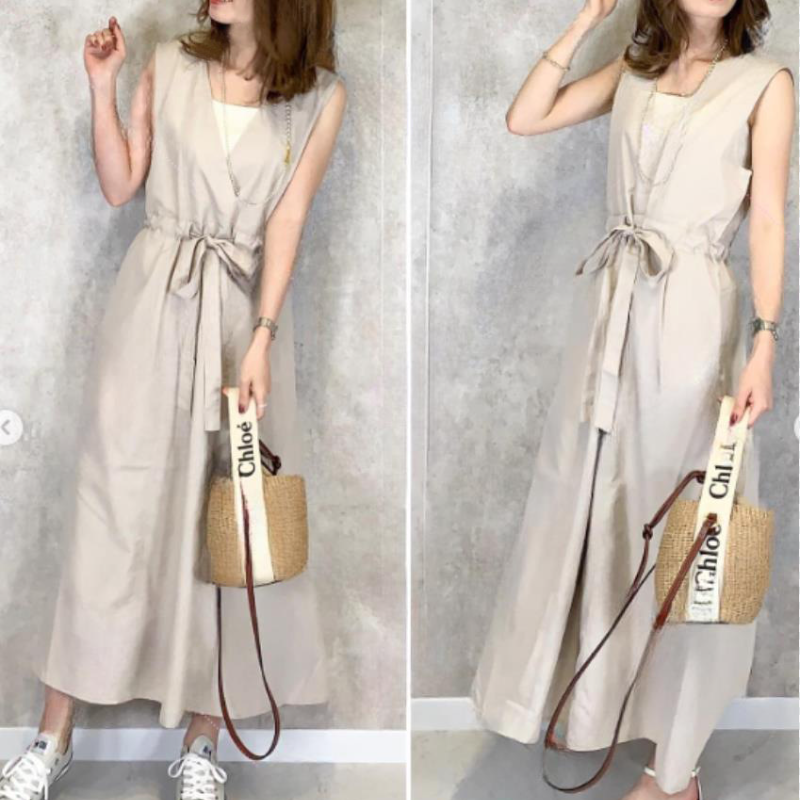 簡約 ‧ V領綁帶收腰連身裙(不含白色內搭)