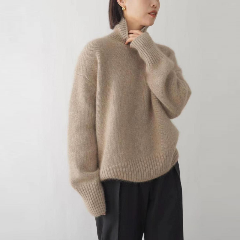 秋冬加厚素色羊毛針織上衣 高領寬鬆慵懶羊毛毛衣