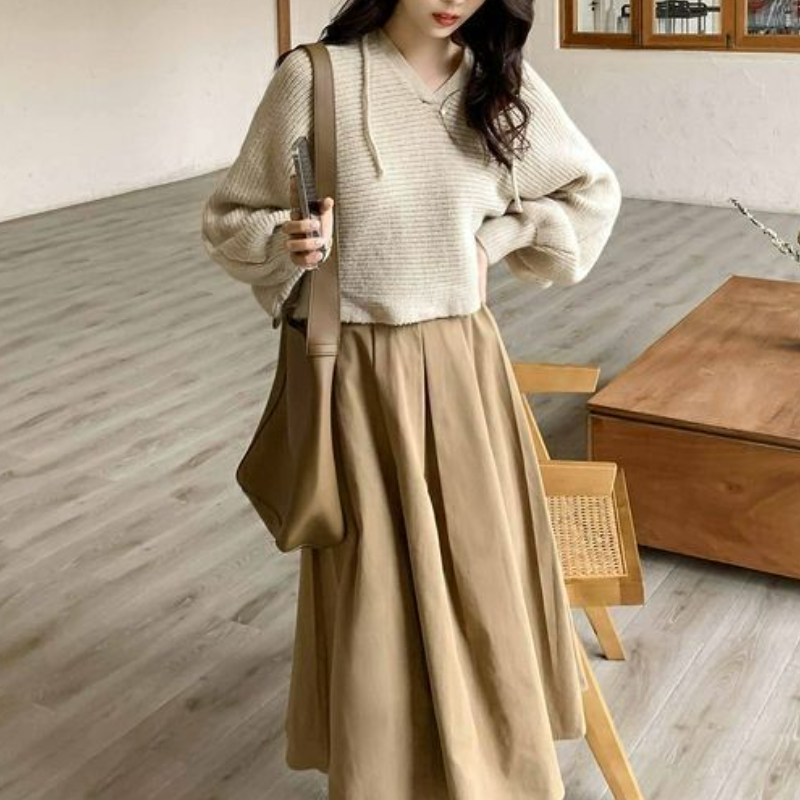 【單品可選】優雅韓系套裝 連帽針織上衣秋冬新款溫柔半身裙兩件套