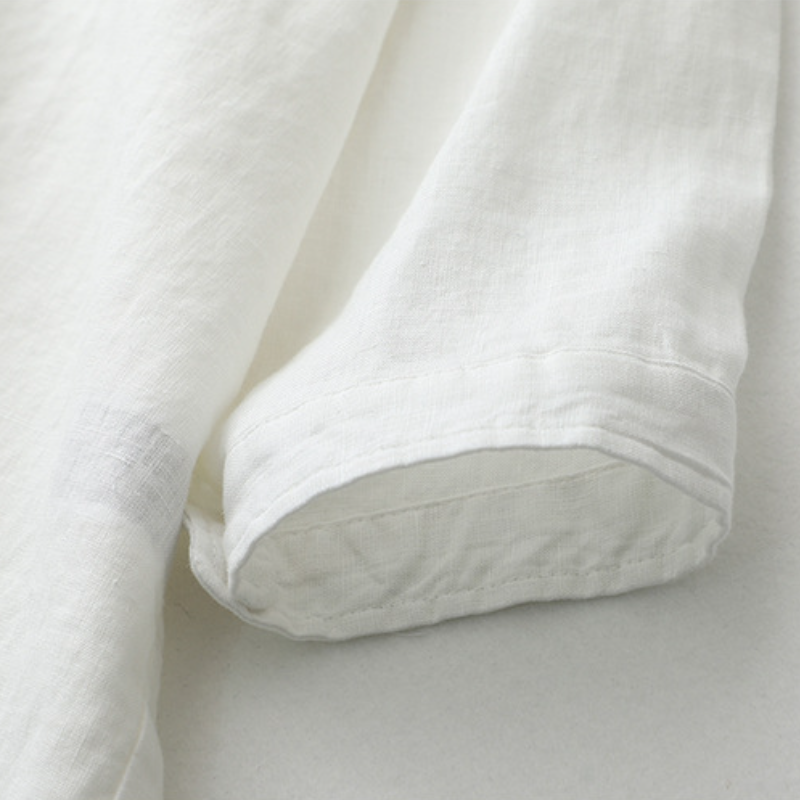 亞麻襯衫立領七分袖 寬鬆大尺寸日系棉麻上衣