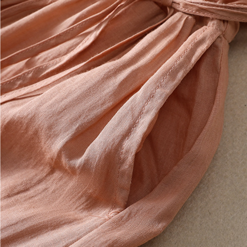 必備百搭款 氣質 棉麻 收腰抽繩 襯衫長裙 休閒洋裝