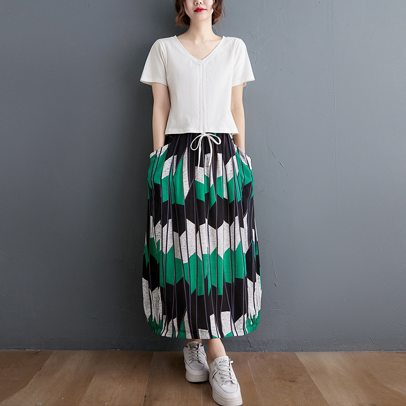 復古寬鬆顯瘦鬆緊腰半身裙 文藝復古寬鬆顯瘦鬆緊腰半身裙