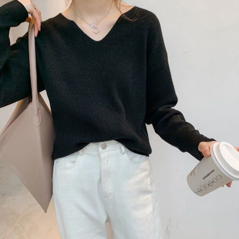 慵懶風 V 領針織上衣 寬鬆剪裁 秋冬百搭款