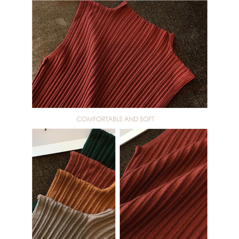 優雅氣質冰絲吊帶無袖上衣 半高領內搭針織衫