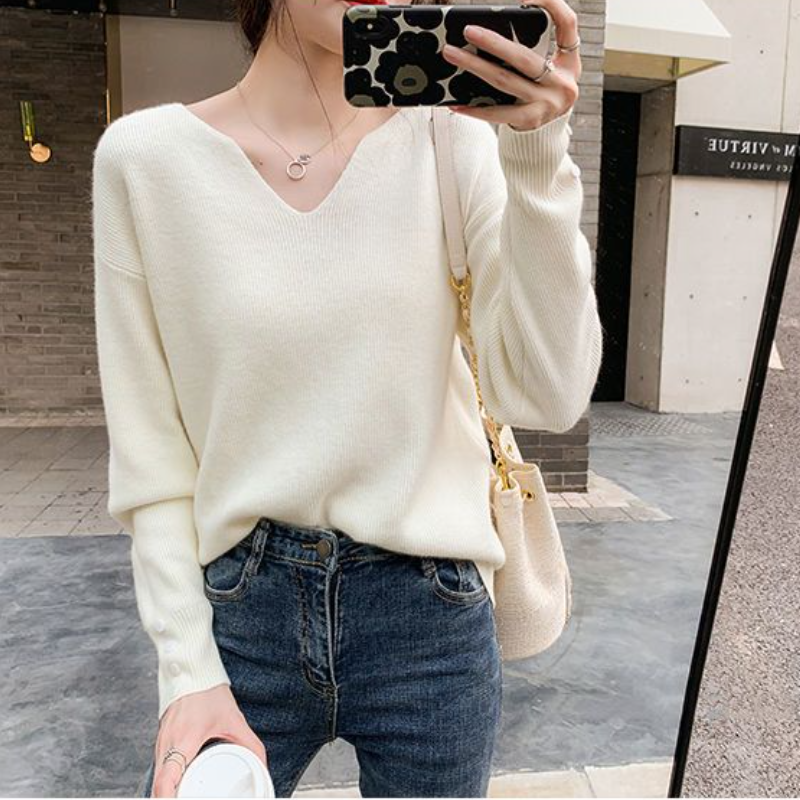 慵懶風 V 領針織上衣 寬鬆剪裁 秋冬百搭款