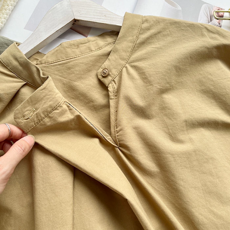 韓系chic 立領 壓褶 不規則 素面 簡約 襯衫